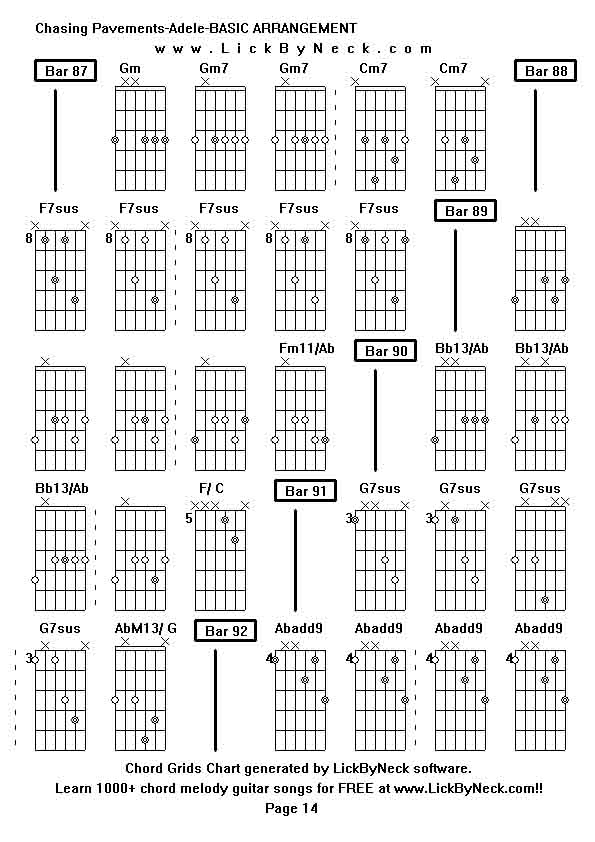 Chord Grids Chart of chord melody fingerstyle guitar song-Chasing Pavements-Adele-BASIC ARRANGEMENT,generated by LickByNeck software.